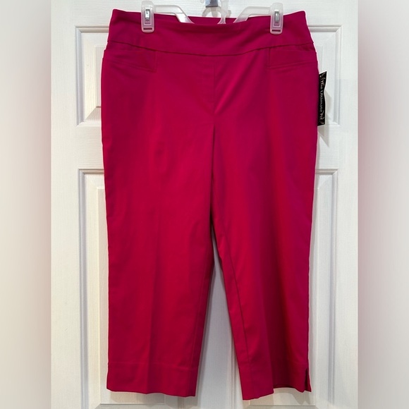 NWT Zac & Rachel Capri Pants Sz 12 Hot Pink Stretch Pull On Casual Peddle Pusher - Picture 1 of 9